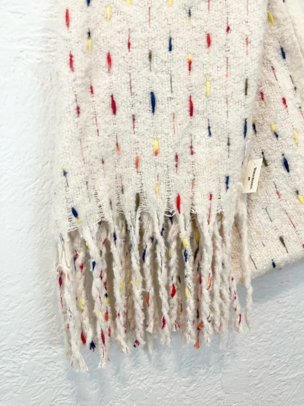 World Market Chunky Scarf Cream Ivory Fringe Boho Bohemian